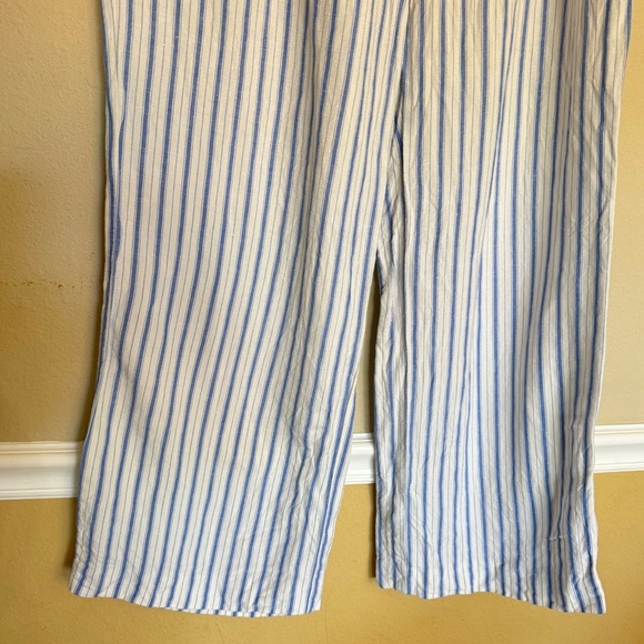 Linen Loft Peyton Trouser Pants Size 10 Blue White Stripe Wide Leg Summer Beach - Picture 7 of 13